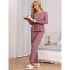 cheibear Women's Waffle Lounge Set Long Sleeve V Neck Sweatshirt Straight Leg Pants Outfits Loungewear - 2 of 4