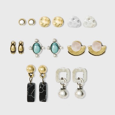 Mixed Geometric and Semi-Precious Multi Stud Earring Set 8pc - Universal Thread™