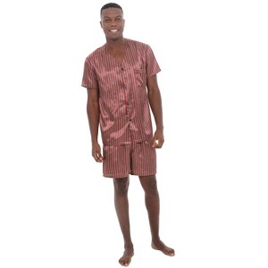 ADR Mens Satin Pajamas, Short V-Neck Pj Set - 1 of 3