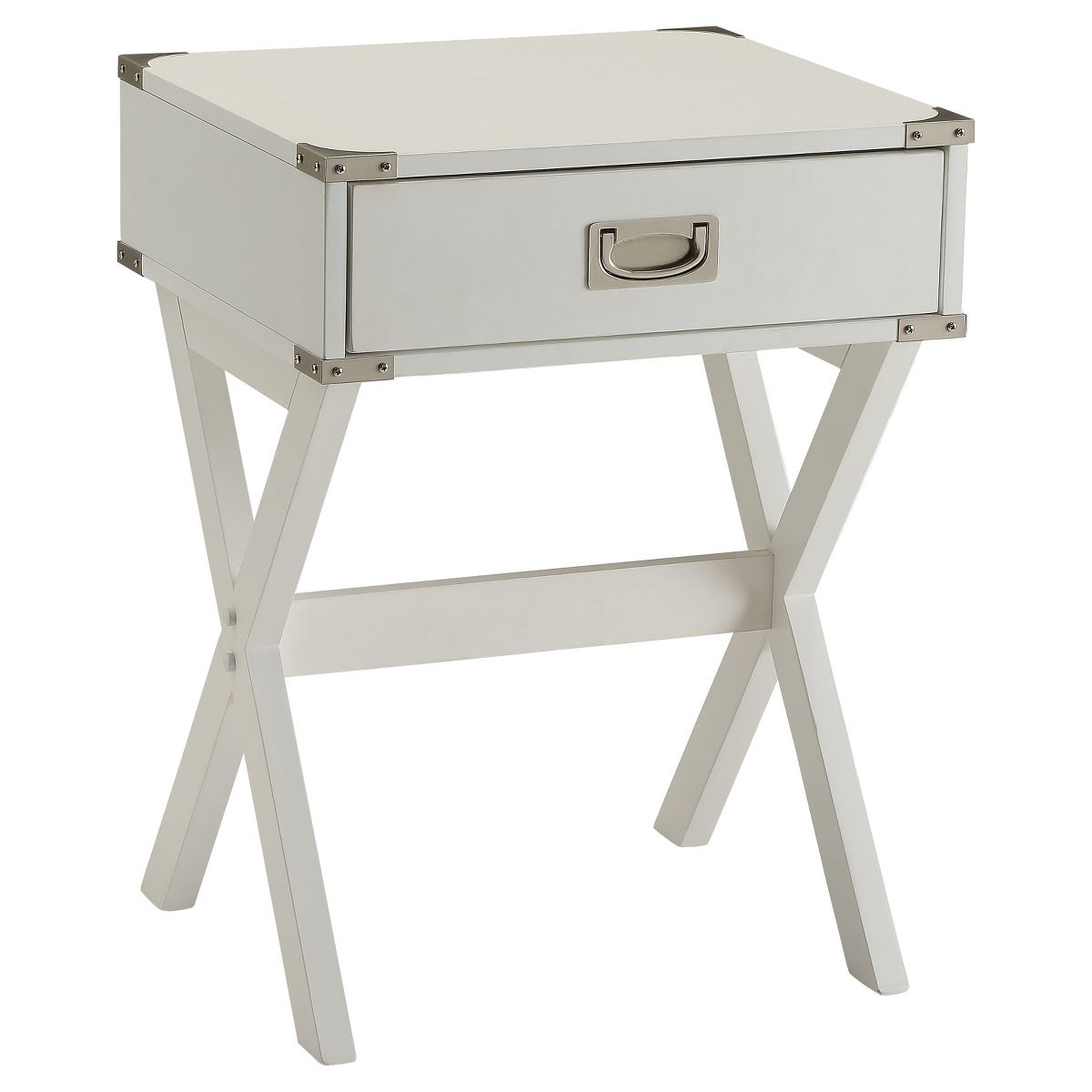 Acme Furniture Babs End Table White: Rectangular with Drawer, Wood Legs, MDF Top, No Surface Treatment