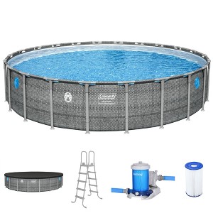 Coleman Round Power Durable Steel Frame Swim  22' x 52" Above Ground Outdoor Swimming Pool Set with Filter Pump and Pool Ladder, Gray - 1 of 4