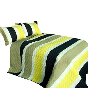 Slickblue 3 PC Handmade Full/Queen Quilt Set, Reversible Vermicelli Quilted, Horizontal Stripes, 37 Color Options - 1 of 4