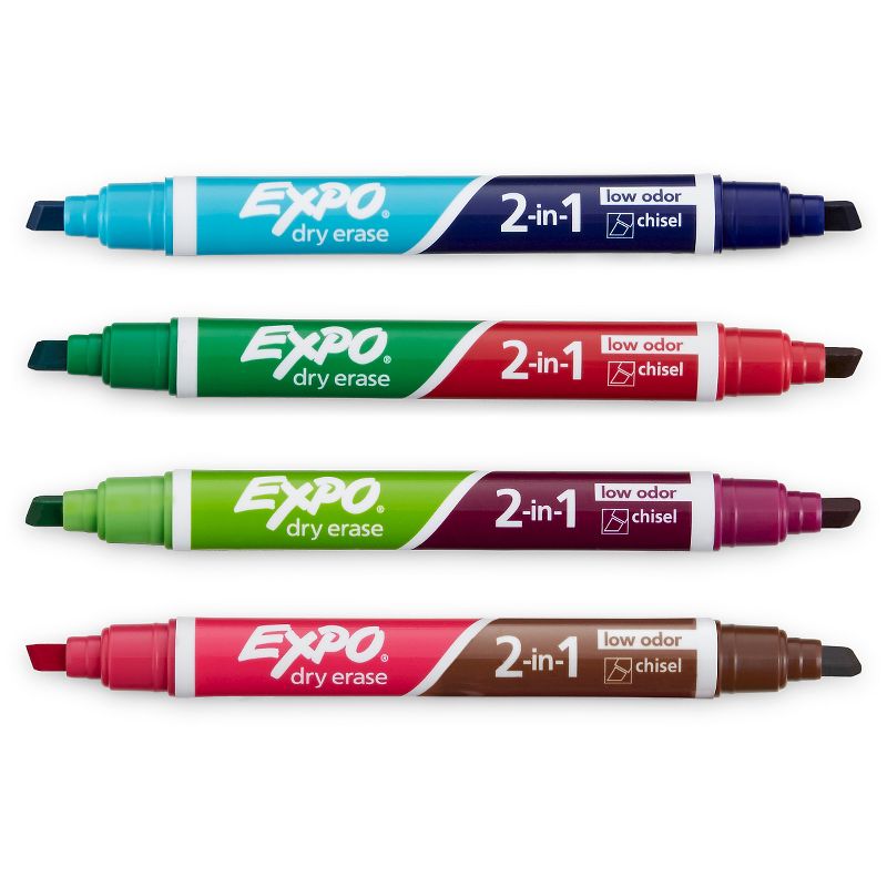 Expo 4pk Dry Erase Markers 2-in-1 Dual End Chisel Tip Multicolored, 4 of 10