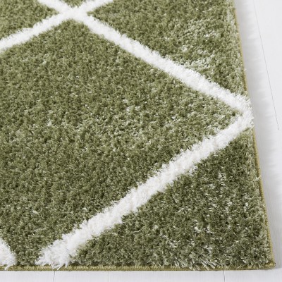 Sage and White Rectangular Shag Area Rug 4' x 6'