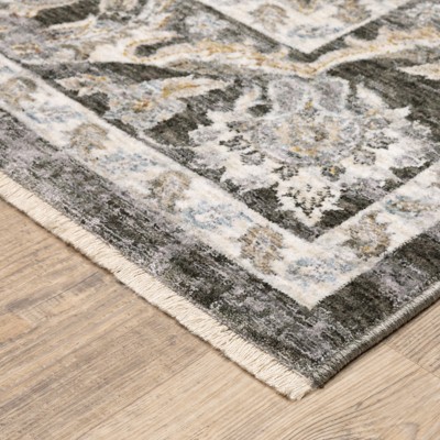Gray and Ivory Synthetic Rectangular Area Rug 6'7" x 9'6"