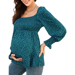 Maternity Shirt Side Button and Ruched Maternity Tunic Tops Maternity Short Sleeve T-Shirts (XL,Olive) - 1 of 1