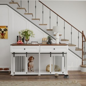 Lirago 63"Large Wooden Dog Crate Furniture with 2 Drawers-Water Resistant Indoor Double Dog Kennel with Sliding Door - 1 of 4