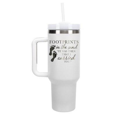 Elanze Designs Footprints In The Sand Walk With Faith 40 oz. Stainless Steel, Large Water Bottle Coffee Mug, Spill & Leak Resistant, Thermal Travel