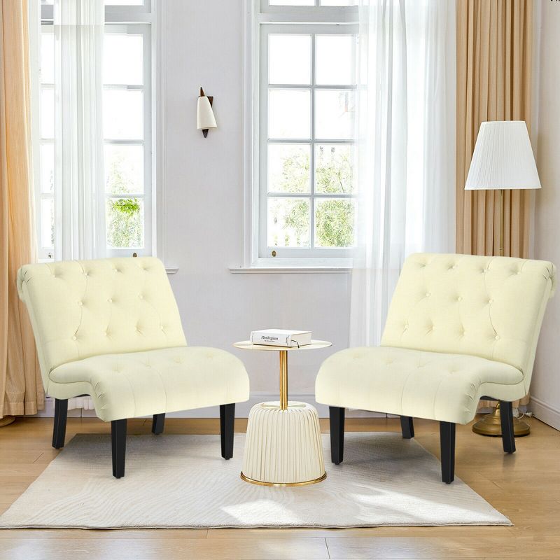 Costway Set of 2 Armless Accent Chair Upholstered Tufted Lounge Chair, 2 of 11