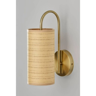 Antique Brass Wall Sconce with Woven Paper Shade