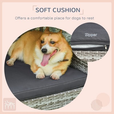 Medium Charcoal Gray Rattan Elevated Outdoor Dog Bed with Canopy