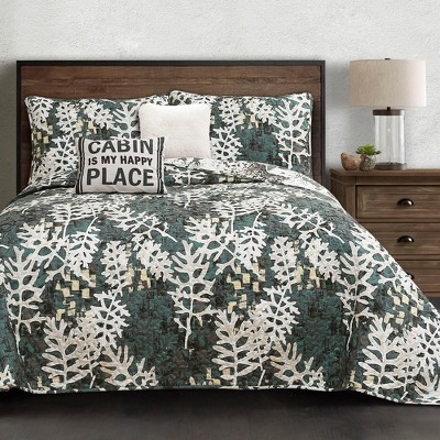 Full/Queen 5pc Camouflage Leaves Quilt Set Green - Lush Décor