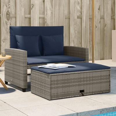Patio Sofa with Cushions 2-Seater Poly Rattan  vidaXL