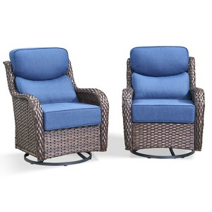 POCASSY Outdoor Swivel Rocker Patio Swivel Chairs Set of 2, 6" Thick Cushions All Weather Brown Wicker Swivel Glider Chairs with High Back for Porch - 1 of 4