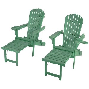 Jiallo Oceanic Collection Adirondack Chaise Lounge Chair Foldable, cup and glass holder, built in ottoman, Set of 2 - 1 of 4