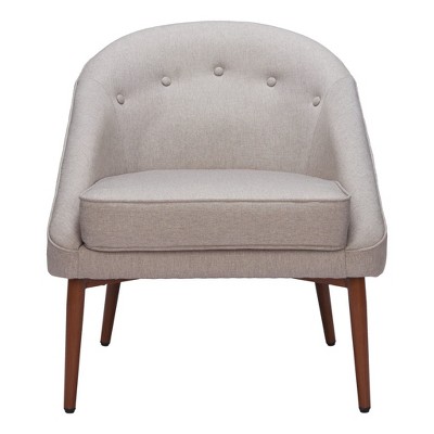 HomeRoots 28" Gray And Brown Fabric And Upholstered Tufted Barrel Chair