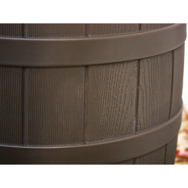 Good Ideas Rain Wizard 50 Gallon Plastic Outdoor Home Rain Barrel Water Storage Collector with Brass Spigot and Flat Back Design, Oak (5 Pack), 4 of 7
