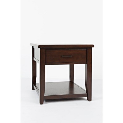 Classic Brown Square Wood End Table with Storage