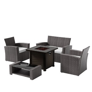 WestinTrends 4 Piece Conversation Outdoor Patio Sofa Set with Square Fire Pit Table - 1 of 4