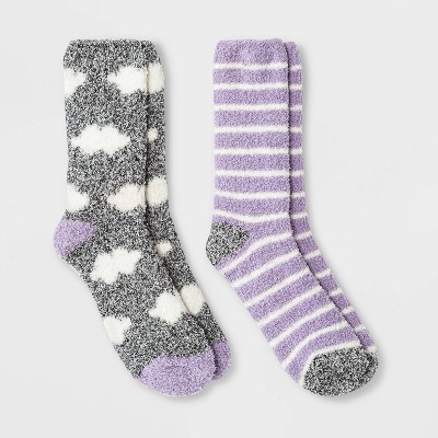 Women's Clouds 2pk Cozy Crew Socks - Gray/Purple 4-10