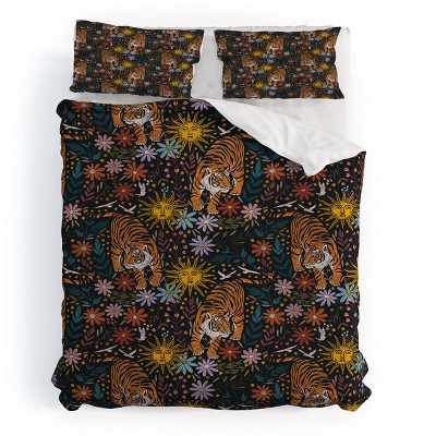 Deny Designs Marta Barragan Camarasa Sunlit Tiger Haven Duvet Cover Bedding Set Black