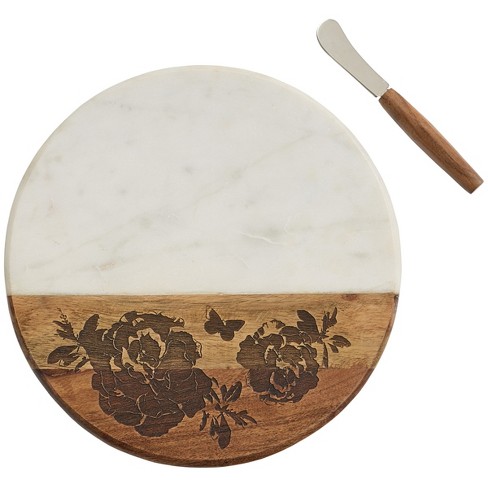 Floral Design Cheese Serving Platter White Ceramic Cutting Board Tray with  Cheese Knife and Spreader