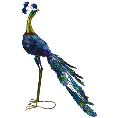 Graceful Metal Peacock Garden Statue - Alpine Corporation