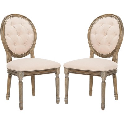 Holloway Tufted Oval Side Chair  (Set of 2) - Beige/Rustic Oak - Safavieh