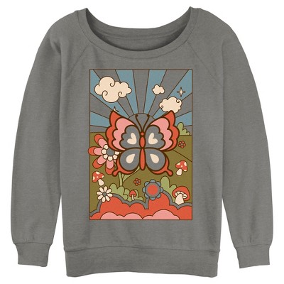 Juniors Womens Lost Gods Retro Butterfly Tarot Sweatshirt Gray