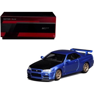 FH 1/64 R34 SKYLINE GT-R R34 V-SPECⅡ ブルー Nissan Skyline GT-R (R34) V-Spec II RHD Bayside Blue Metallic with