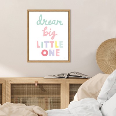 Dream Big Little One Pastel Typography Canvas Art with Natural Maple Frame