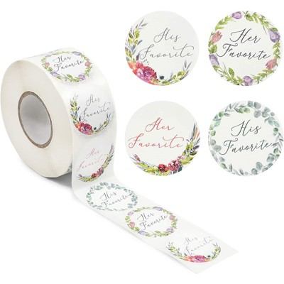 Pipilo Press 1000-Pack His Favorite Her Favorite Floral Stickers for Weddings (1.5 in, Assorted Design)