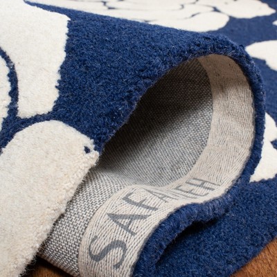 Navy and Ivory Floral Hand-Tufted Wool Area Rug, 2' x 3'