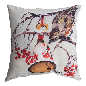 Manual Woodworkers and Weavers 18" Climaweave Pillow – Robin with Bell Decorative Cushion in Weather-Resistant Fabric - 1 of 3