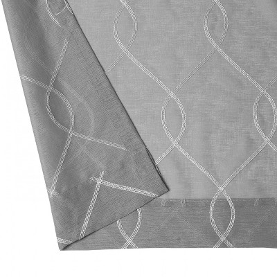Clarabelle Gray Embroidered Lattice Sheer Curtain Panels, 84" Long