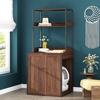 Famapy Brown Wooden Cat Cabinet with Climbing Space - Furniture Style Enclosure