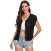 Womens Casual Solid Pullover Short Cap Sleeve V Neck Sweater Vest Openwork Knit Tank Top with Button Closure - 2 of 4