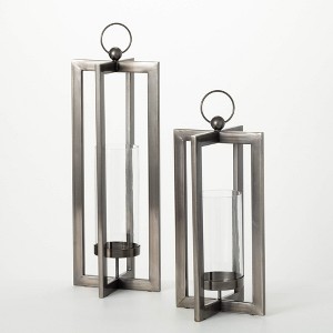 18"H and 23.5"H Sullivans Modern Industrial Lantern - Set of 2, Black - 1 of 3