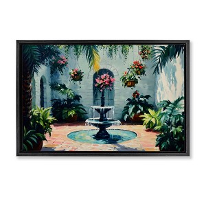 Stupell Industries Floral Fountain Courtyard Floating Frame Canvas Art - 1 of 4