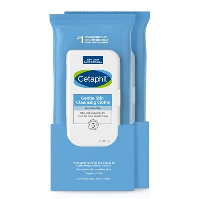 Cetaphil Gentle Skin Cleansing Face Wipes Cloths Pack of 2, Fragrance Free - 50ct