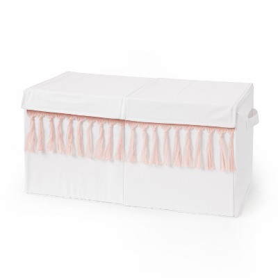 Image of Sweet Jojo Designs Girl Fabric Storage Toy Bin Boho Fringe White and Pink