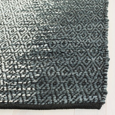 Gray and Cream Handmade Leather Flat Woven Area Rug