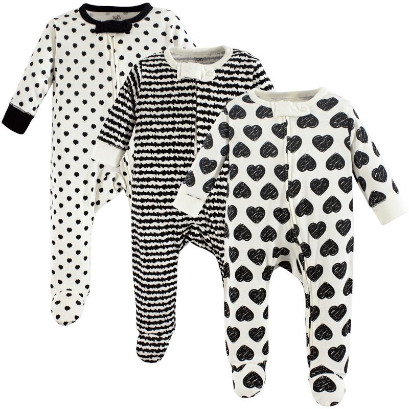 Touched by Nature Baby Girl Organic Cotton Zipper Sleep and Play 3pk, Heart, 1 of 3