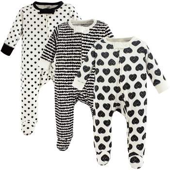 Touched by Nature Baby Girl Organic Cotton Zipper Sleep and Play 3pk, Heart