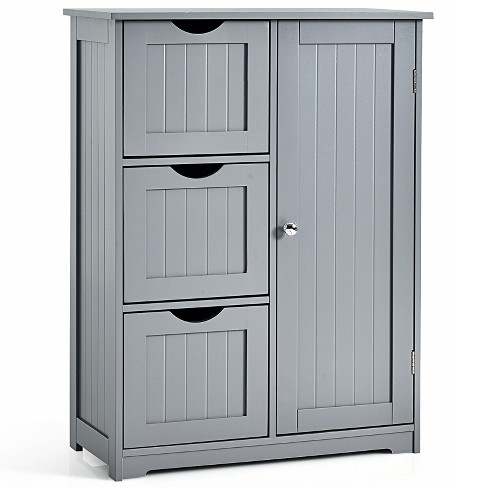 Bathroom Floor Cabinet Side Storage Cabinet with 3 Drawers and 1 Cupboard Black 