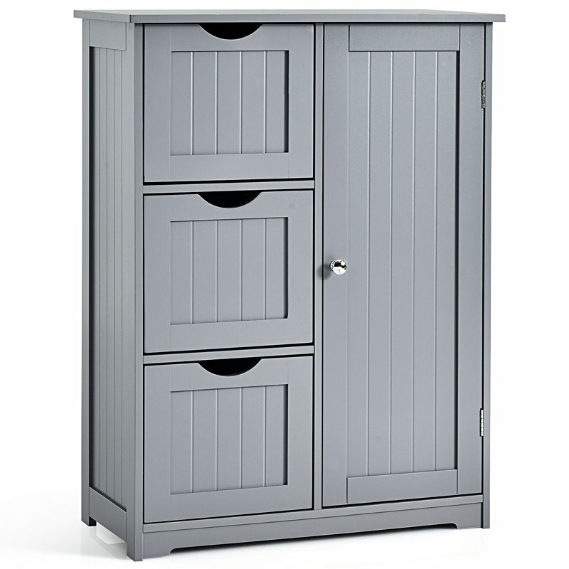 Costway Bathroom Floor Cabinet Side Storage Cabinet with 3 Drawers and 1 Cupboard Grey\ Black, 1 of 10