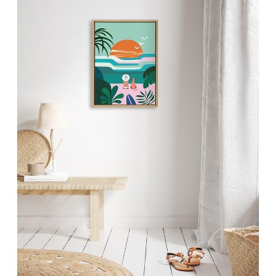 Colorful Coastal Sunset with Dog Canvas Print