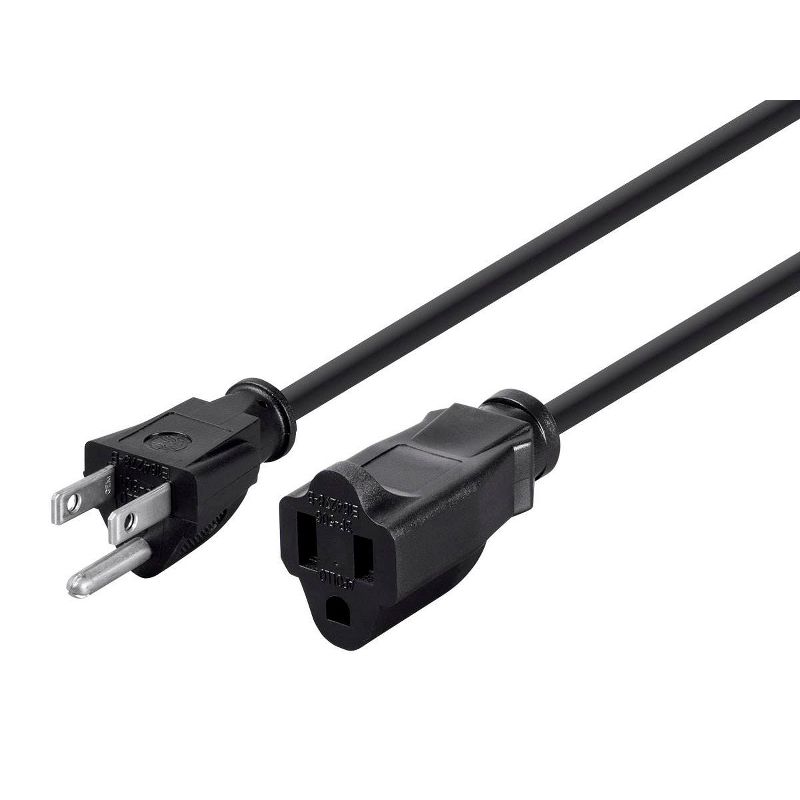 Monoprice Power Extension Cord Cable - 20 Feet - Black | NEMA 5-15P to NEMA 5-15R, 16AWG, 13A/1625W, 3-Prong, 1 of 7