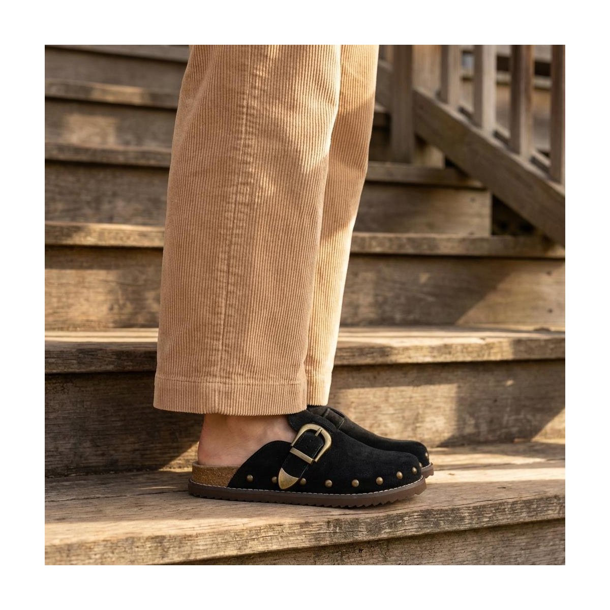 Женские сабо CUSHIONAIRE Bronco Slip On Mule Womens Shoes – Genuine Suede Leather Clogs with Adjustable Buckle and Studded Detailing Biscuit 8 — фото 8