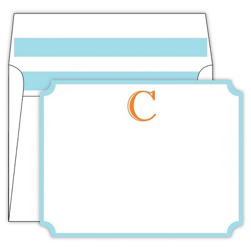 10ct 'c' Monogram Cabana Striped Note Cards Light Blue : Target